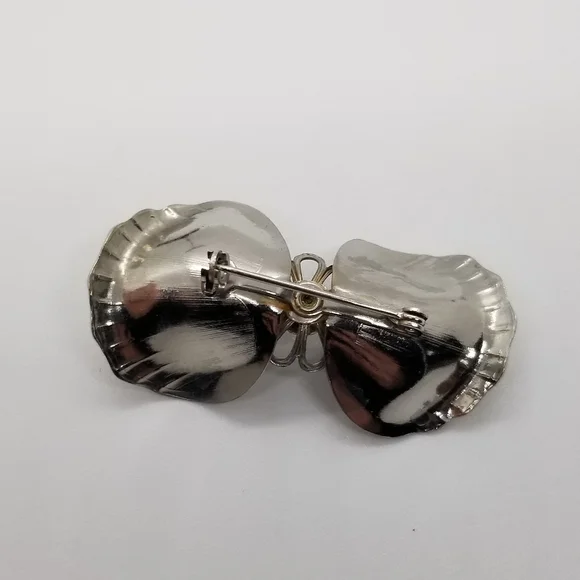 silver tone dogwood flower brooch with AB rhinestone - Picture 3 of 5